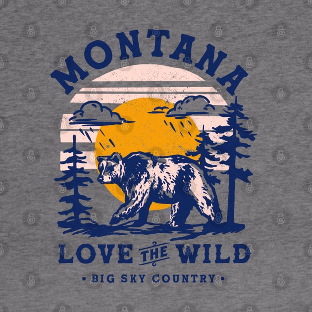 Big Sky Country, Montana. Cool Retro Travel Art With A Grizzly Bear by The Whiskey Ginger